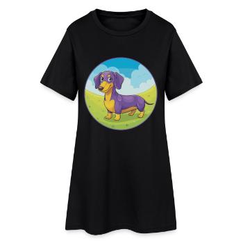 Teckel chien mignon Kawaii dessin animé Clipart Animal - Robe T-shirt Femme - noir - Devant