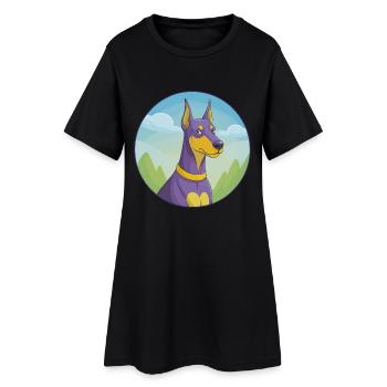 Dobermann Hund Niedlich Kawaii Cartoon Clipart Tier - Frauen T-Shirt-Kleid - Schwarz - Vorne