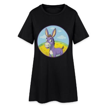 Âne Mignon Kawaii Dessin animé Clipart Animal de compagnie - Robe T-shirt Femme - noir - Devant