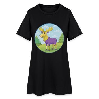 Elk mignon Kawaii dessin animé Clipart Animal de compagnie - Robe T-shirt Femme - noir - Devant