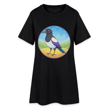 Magpie Cute Kawaii Cartoon Clipart Animal Pet - Women’s T-Shirt Dress - black - Front