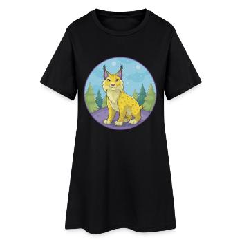 Luchs Niedliche Kawaii Cartoon Clipart Tier Haustier - Frauen T-Shirt-Kleid - Schwarz - Vorne