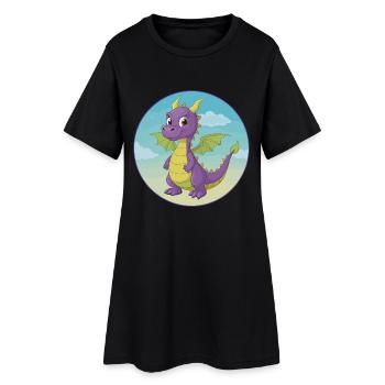 Dragon Mignon Kawaii Dessin animé Clipart Animal de compagnie - Robe T-shirt Femme - noir - Devant