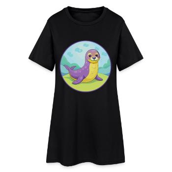 phoque mignon Kawaii dessin animé Clipart animal de compagnie - Robe T-shirt Femme - noir - Devant