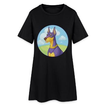 German Pinscher Dog Cute Kawaii Cartoon Animal Pet - Women’s T-Shirt Dress - black - Front