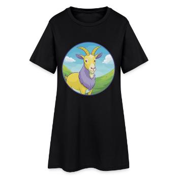 Chèvre Mignon Kawaii Dessin animé Clipart Animal de compagnie - Robe T-shirt Femme - noir - Devant