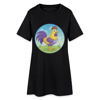 Coq mignon Kawaii dessin animé Clipart Animal de compagnie - Robe T-shirt Femme - noir - Devant