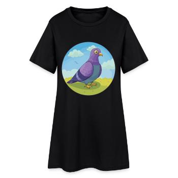 Pigeon Mignon Kawaii Dessin animé Clipart Animal de compagnie - Robe T-shirt Femme - noir - Devant