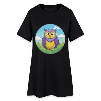 hibou mignon Kawaii dessin animé Clipart animal de compagnie - Robe T-shirt Femme - noir - Devant