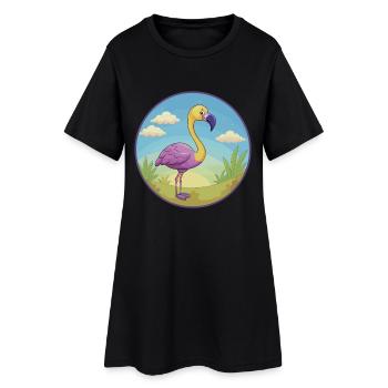 flamant rose mignon Kawaii dessin animé Clipart Animal de compagnie - Robe T-shirt Femme - noir - Devant