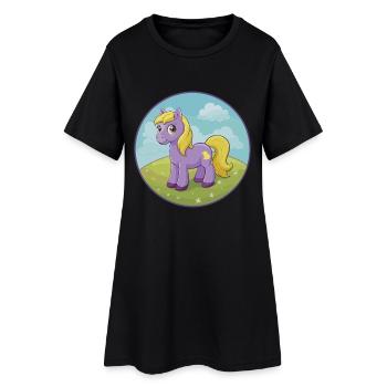 Poney mignon Kawaii dessin animé Clipart Animal de compagnie - Robe T-shirt Femme - noir - Devant