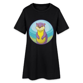 Otter Cute Kawaii Cartoon Clipart Animal Pet - Women’s T-Shirt Dress - black - Front