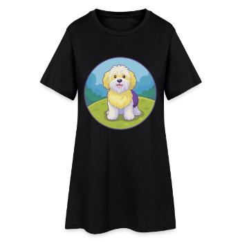 Havanese Dog Cute Kawaii Cartoon Clipart Animal - Women’s T-Shirt Dress - black - Front