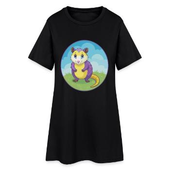 Opossum mignon Kawaii dessin animé Clipart Animal de compagnie - Robe T-shirt Femme - noir - Devant