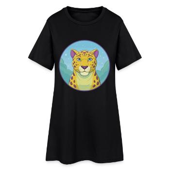Jaguar mignon Kawaii dessin animé Clipart Animal de compagnie - Robe T-shirt Femme - noir - Devant