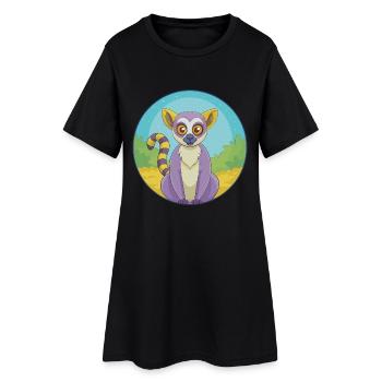 Lémurien mignon Kawaii dessin animé Clipart Animal de compagnie - Robe T-shirt Femme - noir - Devant