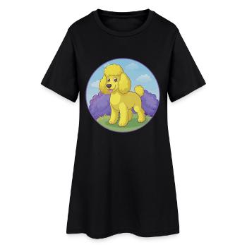 Caniche Chien Mignon Kawaii Dessin animé Clipart Animal Animal de compagnie - Robe T-shirt Femme - noir - Devant
