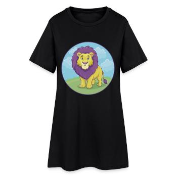 Lion mignon Kawaii dessin animé Clipart Animal de compagnie - Robe T-shirt Femme - noir - Devant