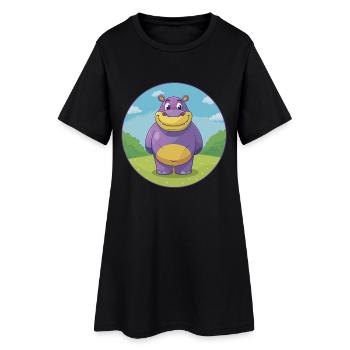 Nilpferd Niedliche Kawaii Cartoon Clipart Tier Haustier - Frauen T-Shirt-Kleid - Schwarz - Vorne