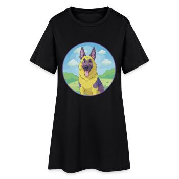 German Shepherd Dog Cute Kawaii Cartoon Animal Pet - Women’s T-Shirt Dress - black - Front