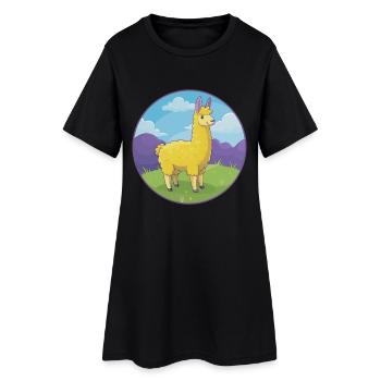 Lama mignon Kawaii dessin animé Clipart Animal de compagnie - Robe T-shirt Femme - noir - Devant