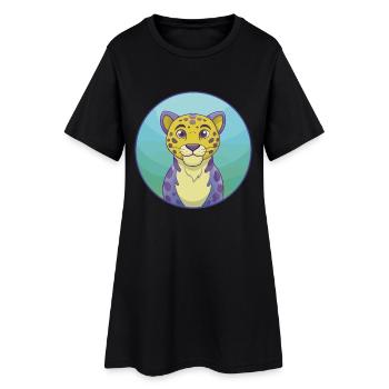 Léopard Mignon Kawaii Dessin animé Clipart Animal Animal de compagnie - Robe T-shirt Femme - noir - Devant