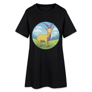 Bouquetin mignon Kawaii dessin animé Clipart Animal de compagnie - Robe T-shirt Femme - noir - Devant