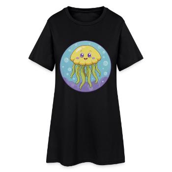Méduse mignon Kawaii dessin animé Clipart Animal de compagnie - Robe T-shirt Femme - noir - Devant