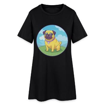 Pug Dog Cute Kawaii Cartoon Clipart Animal Pet - Women’s T-Shirt Dress - black - Front