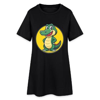 Alligator mignon Kawaii dessin animé Clipart Animal de compagnie - Robe T-shirt Femme - noir - Devant
