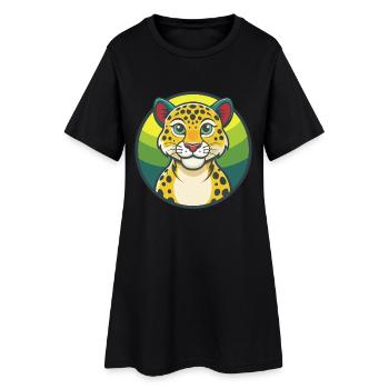 Amour léopard mignon Kawaii dessin animé Clipart Animal - Robe T-shirt Femme - noir - Devant