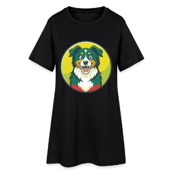 Australian Shepherd Hund Niedliches Kawaii Cartoon Tier - Frauen T-Shirt-Kleid - Schwarz - Vorne
