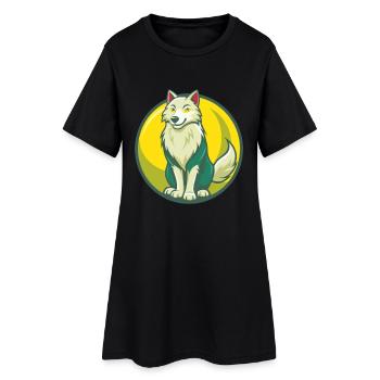 Arctic Wolf Cute Kawaii Cartoon Clipart Pet Animal - Women’s T-Shirt Dress - black - Front