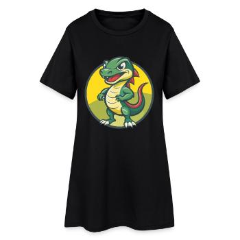 Basilic mignon Kawaii dessin animé Clipart Animal de compagnie - Robe T-shirt Femme - noir - Devant