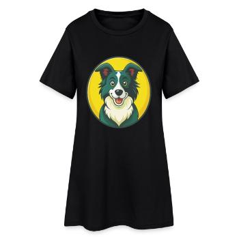 Border Collie Dog Cute Kawaii Cartoon Pet Animal - Women’s T-Shirt Dress - black - Front