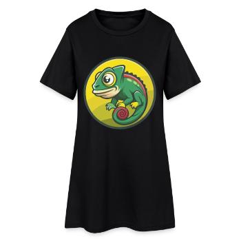 Caméléon mignon Kawaii dessin animé Clipart Animal de compagnie - Robe T-shirt Femme - noir - Devant