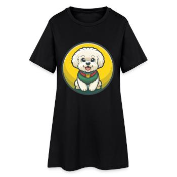 Bichon frisé chien mignon drôle Kawaii dessin animé Animal - Robe T-shirt Femme - noir - Devant