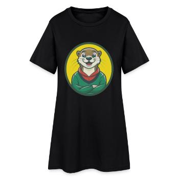 Otter Cute Kawaii Cartoon Clipart Pet Animal - Women’s T-Shirt Dress - black - Front