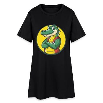 Crocodile Mignon Kawaii Dessin animé Clipart Animal de compagnie - Robe T-shirt Femme - noir - Devant