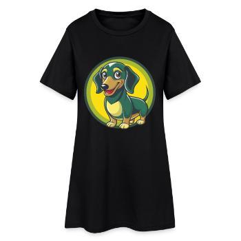 Teckel chien mignon Kawaii dessin animé Clipart Animal - Robe T-shirt Femme - noir - Devant