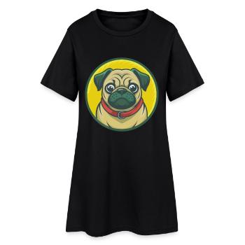 Pug Dog Cute Kawaii Cartoon Clipart Pet Animal - Women’s T-Shirt Dress - black - Front