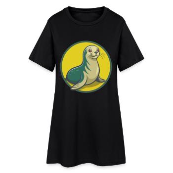phoque mignon Kawaii dessin animé Clipart Animal de compagnie - Robe T-shirt Femme - noir - Devant