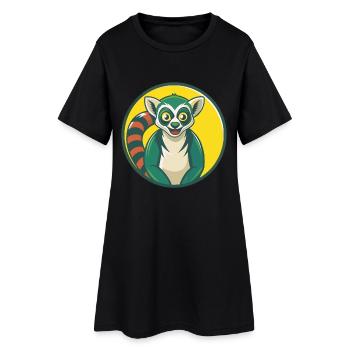Lémurien mignon Kawaii dessin animé Clipart Animal de compagnie - Robe T-shirt Femme - noir - Devant