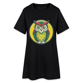 hibou mignon Kawaii dessin animé Clipart animal de compagnie - Robe T-shirt Femme - noir - Devant