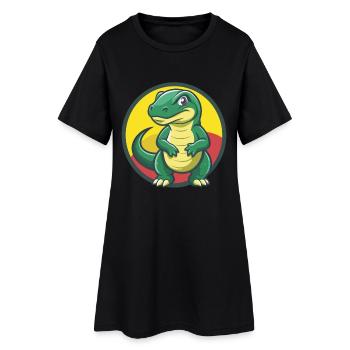 Dragon de Komodo Mignon Kawaii Dessin animé Clipart Animal - Robe T-shirt Femme - noir - Devant