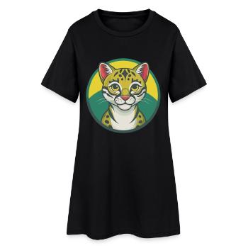 Ocelot mignon Kawaii dessin animé Clipart Animal de compagnie - Robe T-shirt Femme - noir - Devant
