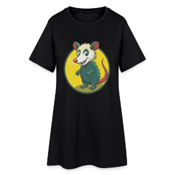 Opossum Mignon Kawaii Dessin animé Clipart Animal de compagnie - Robe T-shirt Femme - noir - Devant
