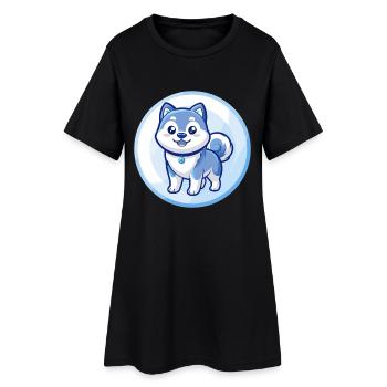 Akita Dog Blue Kawaii Cartoon Character Clipart - Women’s T-Shirt Dress - black - Front