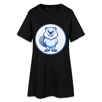 Castor Bleu Kawaii Dessin Animé Personnage Clipart Animal de compagnie - Robe T-shirt Femme - noir - Devant