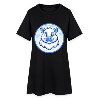 Sanglier Bleu Kawaii Dessin Animé Personnage Clipart Animal de compagnie - Robe T-shirt Femme - noir - Devant